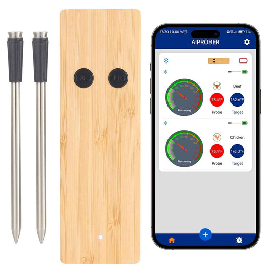 Bluetooth Meat Thermometer - Smart Probe with Wooden Case & APP