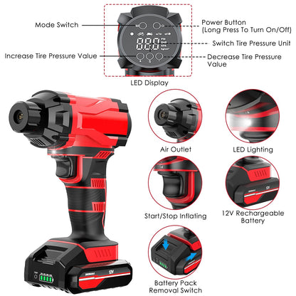 150PSI Cordless Car Tire Inflator with Digital Gauge & LED Light