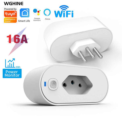 Smart WiFi Socket 16A - Brazilian Plug with Power Metering & Voice Control