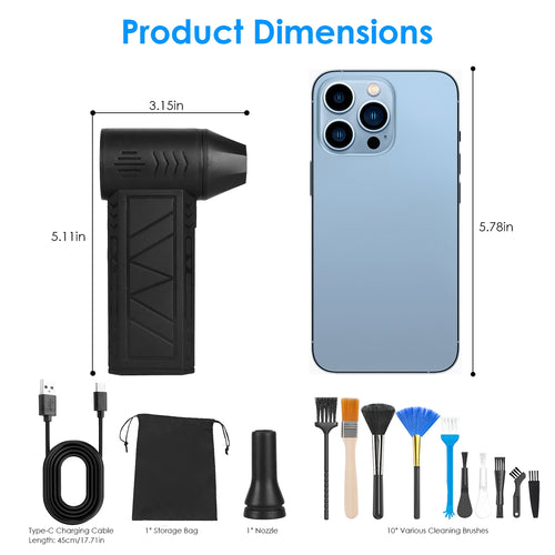 1 Pc Compressed Air Duster With LED Light Up To 150000 RPM Speed For PC Keyboard Cleaning High Speed Rechargeable Cordless Air Blower With 4 Speeds For Home Car Outdoor