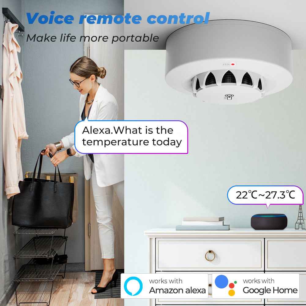Tuya Temperature and Humidity Meter Smoke Alarm Detector Tuya Smoke Sensor WiFi Smart Home APP Sensor