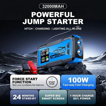 8000A Heavy-Duty Jump Starter - 100W Fast Charge & 32000mAh Portable Power