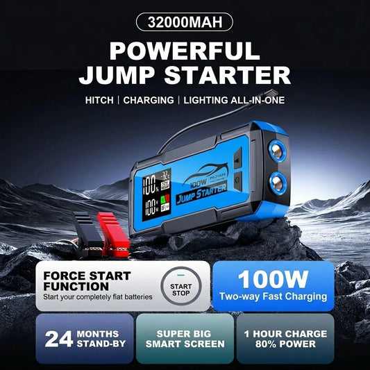8000A Heavy-Duty Jump Starter - 100W Fast Charge & 32000mAh Portable Power
