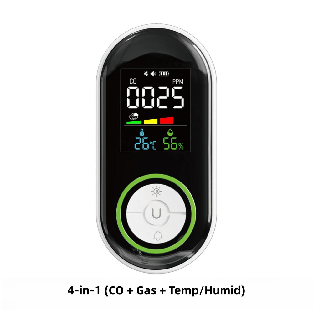 5-in-1 Smoke, CO & Combustible Gas Detector with LCD Temp/Humidity Monitor, 10-Year Lifespan & 1000mAh Battery Backup, Plug-in Design