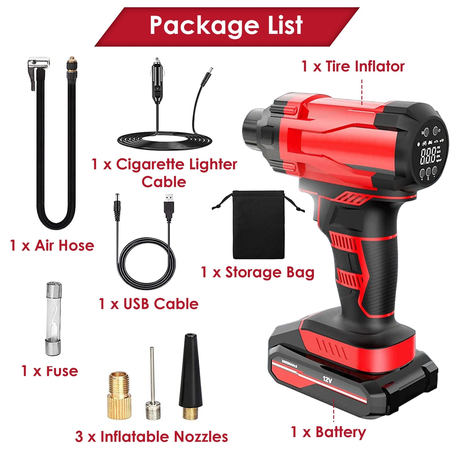 150PSI Cordless Car Tire Inflator with Digital Gauge & LED Light