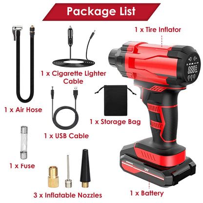 150PSI Cordless Car Tire Inflator with Digital Gauge & LED Light