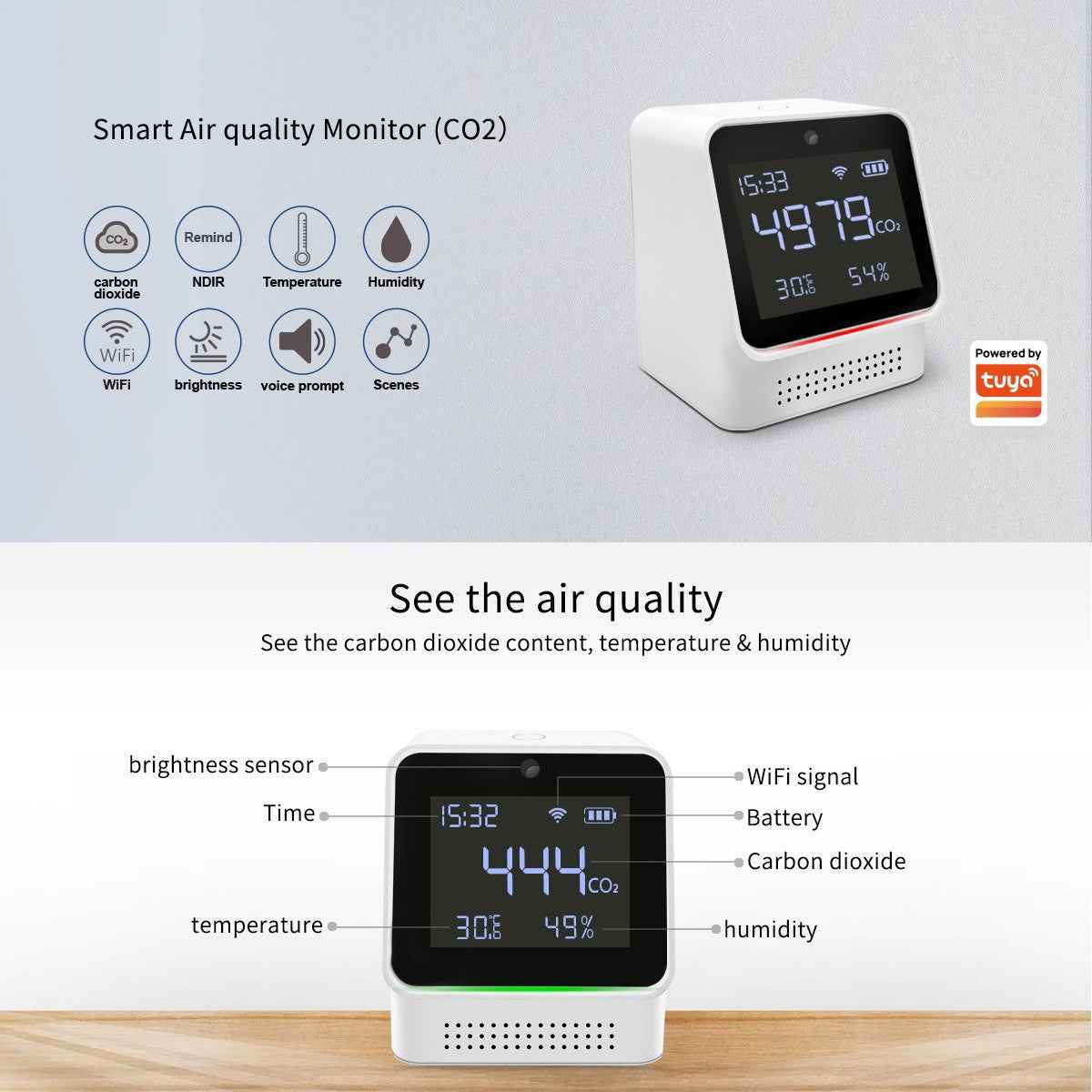Air Quality Monitor - Multi-Function CO2 Detector with Temperature & Humidity