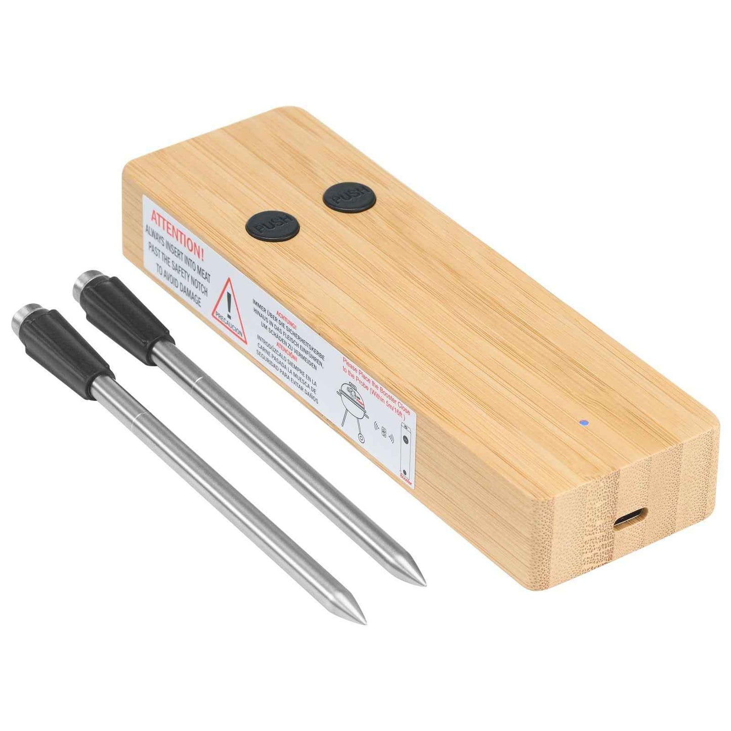 Bluetooth Meat Thermometer - Smart Probe with Wooden Case & APP