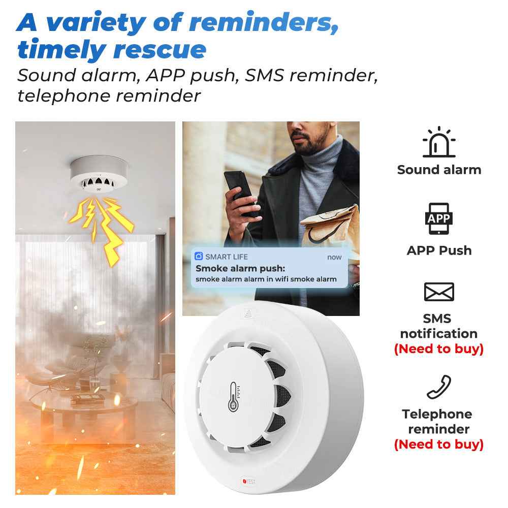 Tuya Temperature and Humidity Meter Smoke Alarm Detector Tuya Smoke Sensor WiFi Smart Home APP Sensor