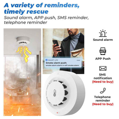 Tuya Temperature and Humidity Meter Smoke Alarm Detector Tuya Smoke Sensor WiFi Smart Home APP Sensor