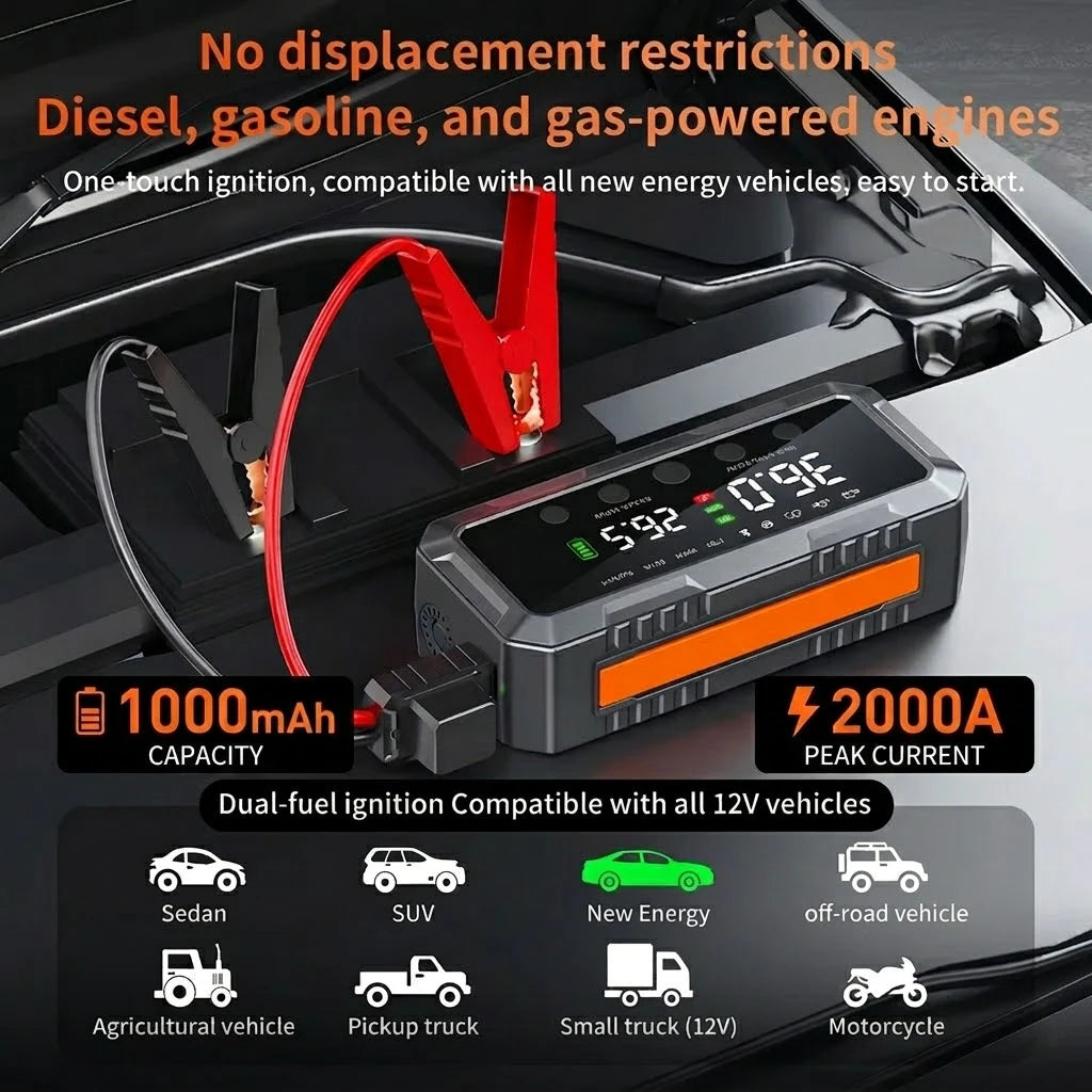 2000A Car Jump Starter & 25mm Dual Cylinder Air Compressor (150 PSI)