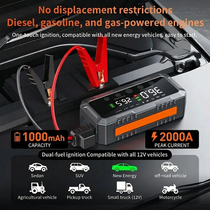 2000A Car Jump Starter & 25mm Dual Cylinder Air Compressor (150 PSI)
