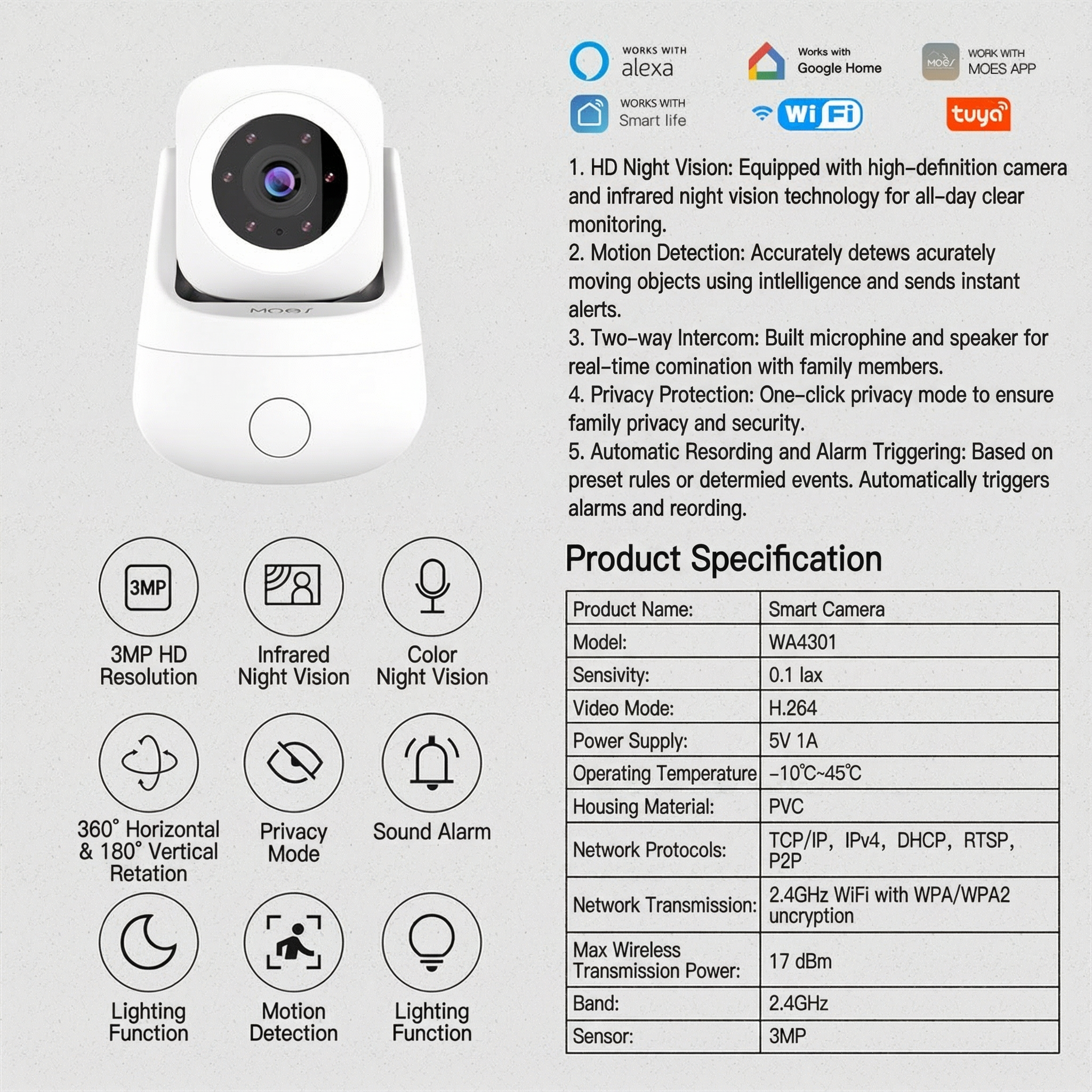 Graffiti Smart Home WiFi Indoor Camera3001000x HD Color Night Vision Mobile Monitoring System