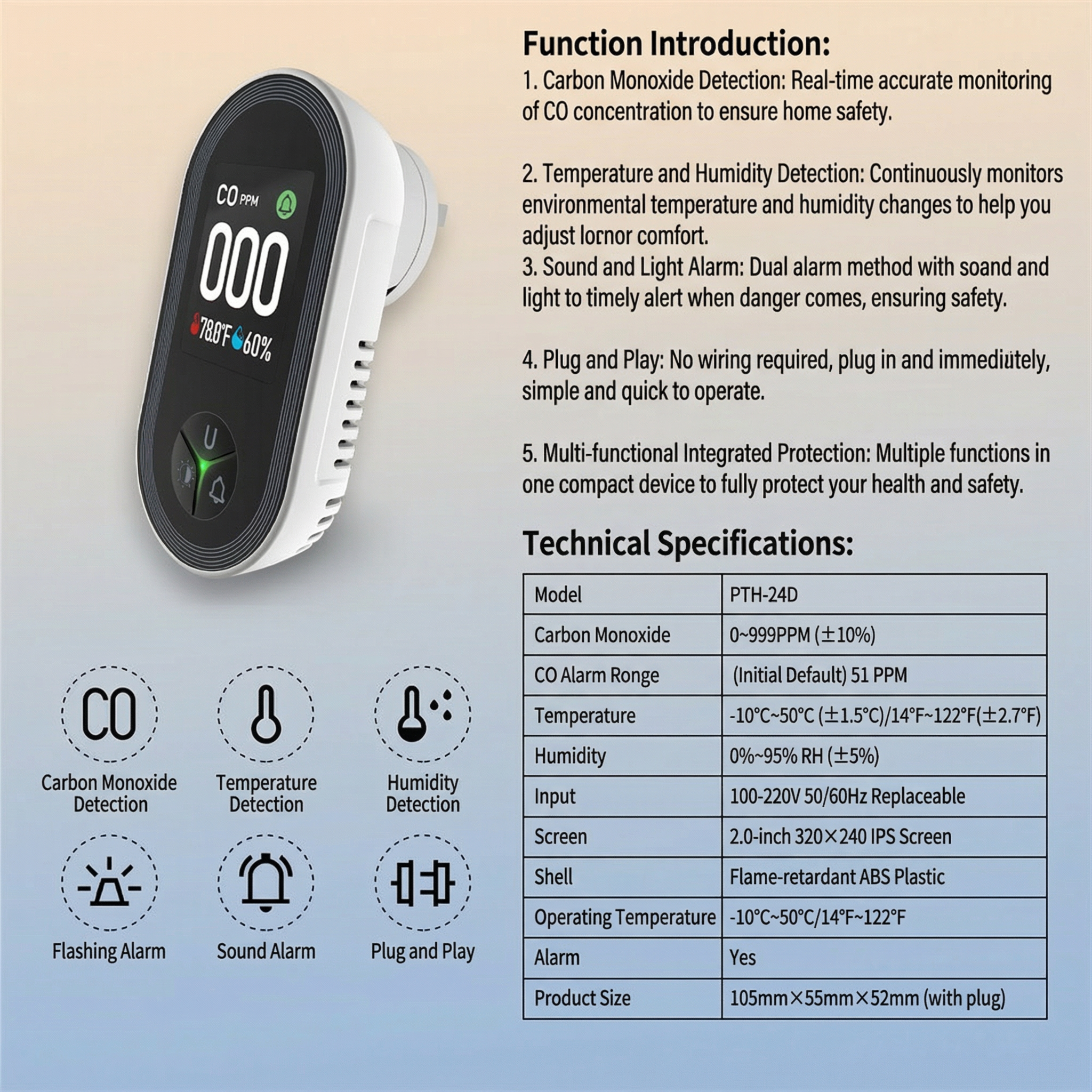 3Combination1CO Temperature and Humidity Sensor for Kitchen and Garage4Combination1Flammable Gas CO Temperature and Humidity Detector Monitoring Alarm