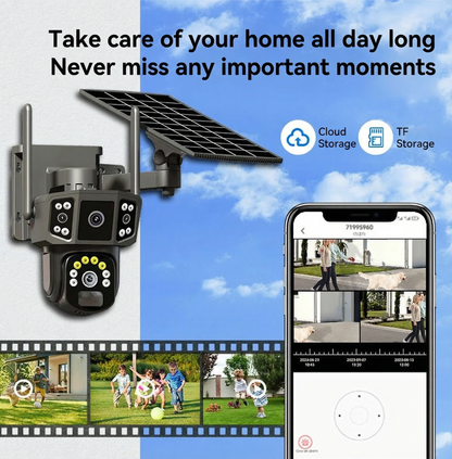 Solar Security Camera Outdoor - Dual Lens PTZ WiFi Camera with Color Night Vision & Two-Way Audio