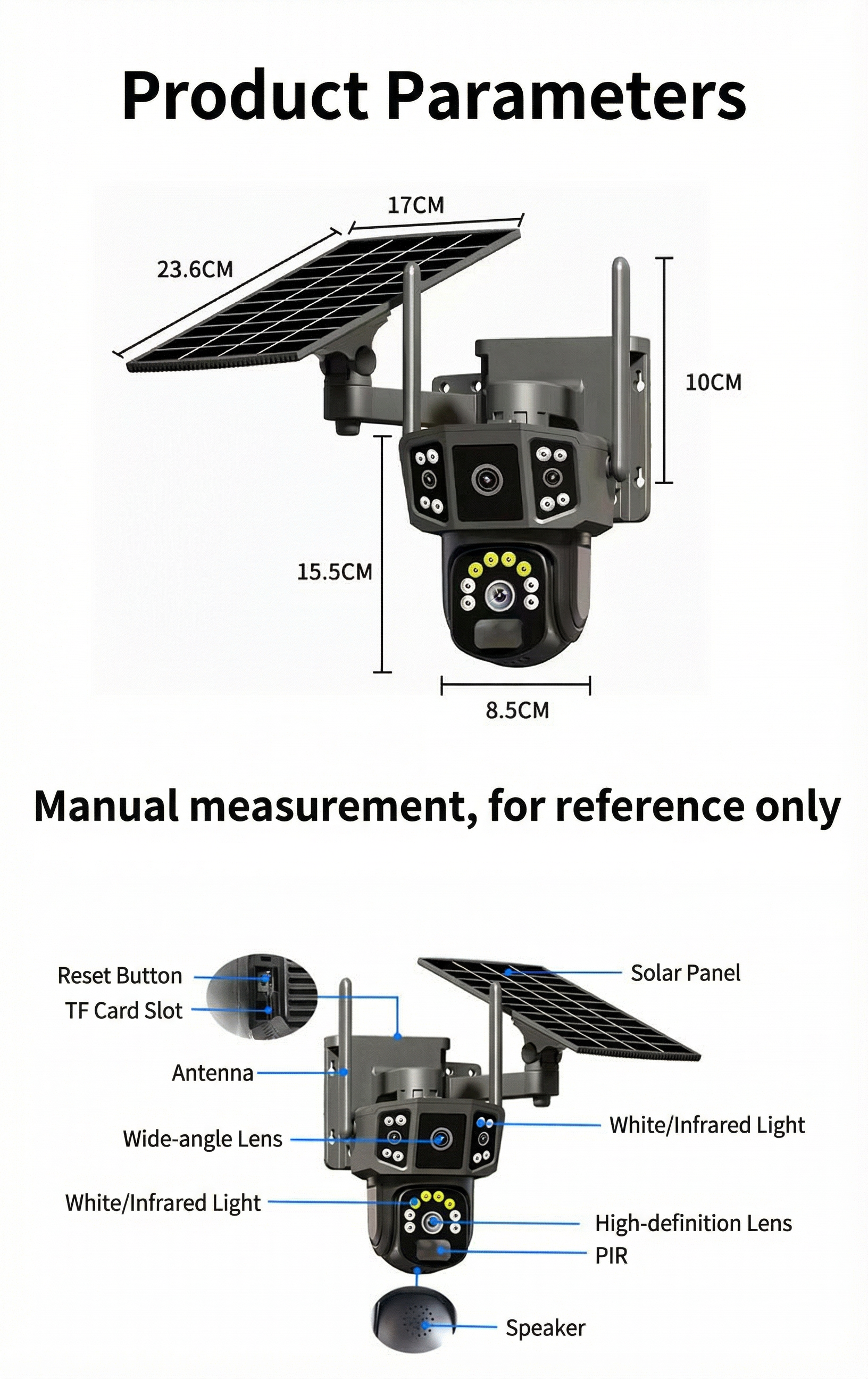 Solar Security Camera Outdoor - Dual Lens PTZ WiFi Camera with Color Night Vision & Two-Way Audio
