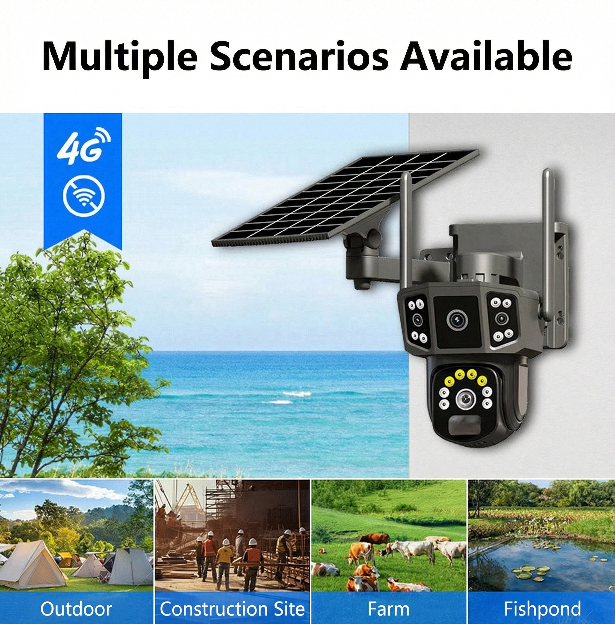 Solar Security Camera Outdoor - Dual Lens PTZ WiFi Camera with Color Night Vision & Two-Way Audio