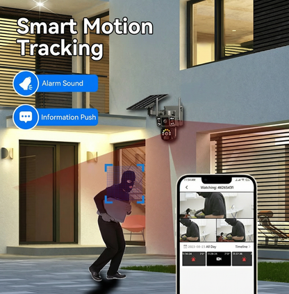 Solar Security Camera Outdoor - Dual Lens PTZ WiFi Camera with Color Night Vision & Two-Way Audio