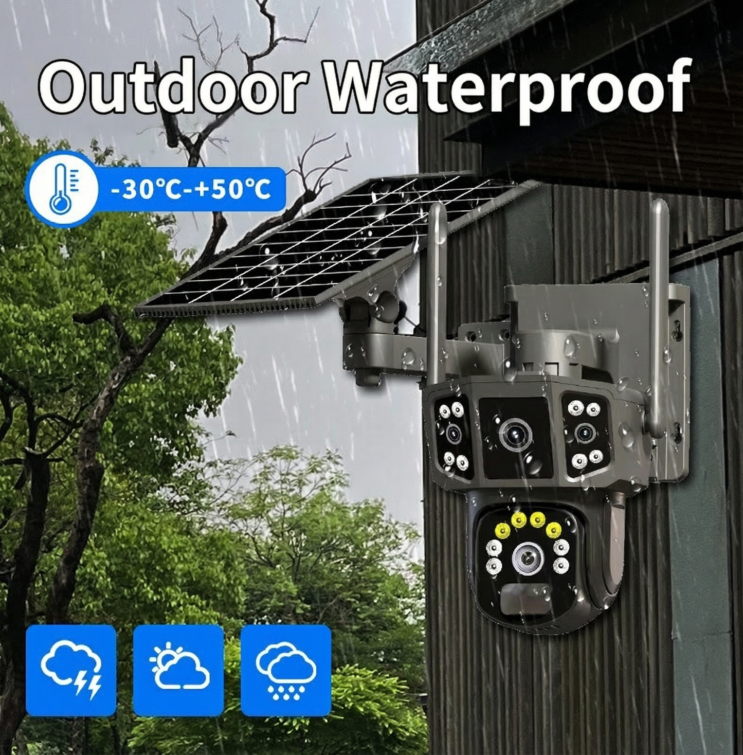 Solar Security Camera Outdoor - Dual Lens PTZ WiFi Camera with Color Night Vision & Two-Way Audio