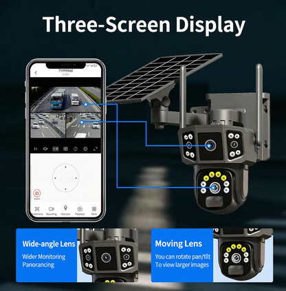 Solar Security Camera Outdoor - Dual Lens PTZ WiFi Camera with Color Night Vision & Two-Way Audio