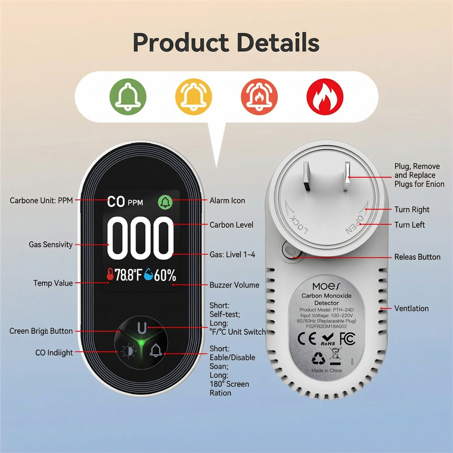 CO Detector with Temp & Humidity Display