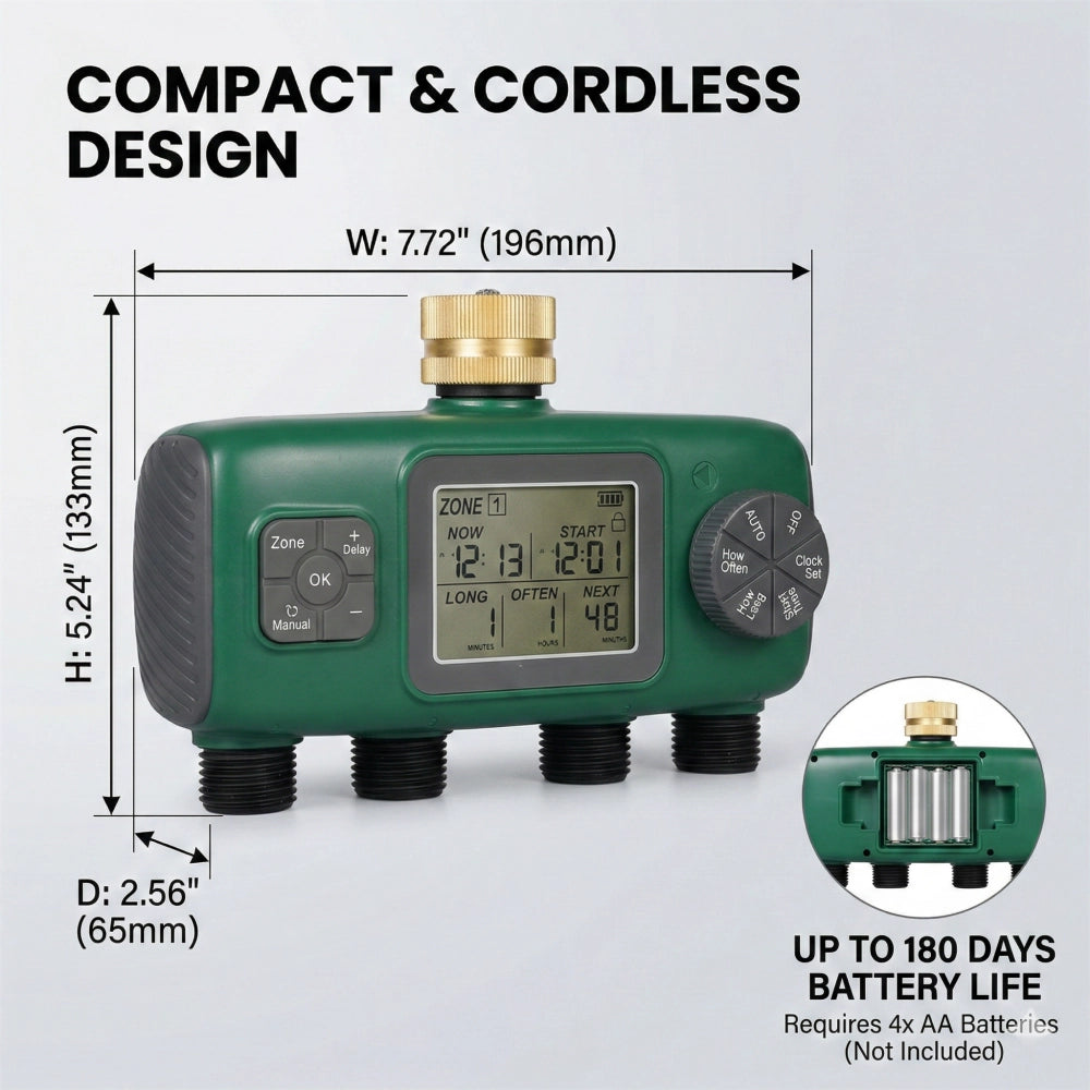 UP TO 180 DAYSBATTERY LIFE
Requires 4x AA Batteries(Not Included)