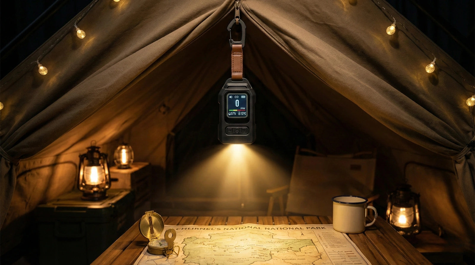 The only portable CO monitor designed specifically for off-grid adventures and midnight emergencies.