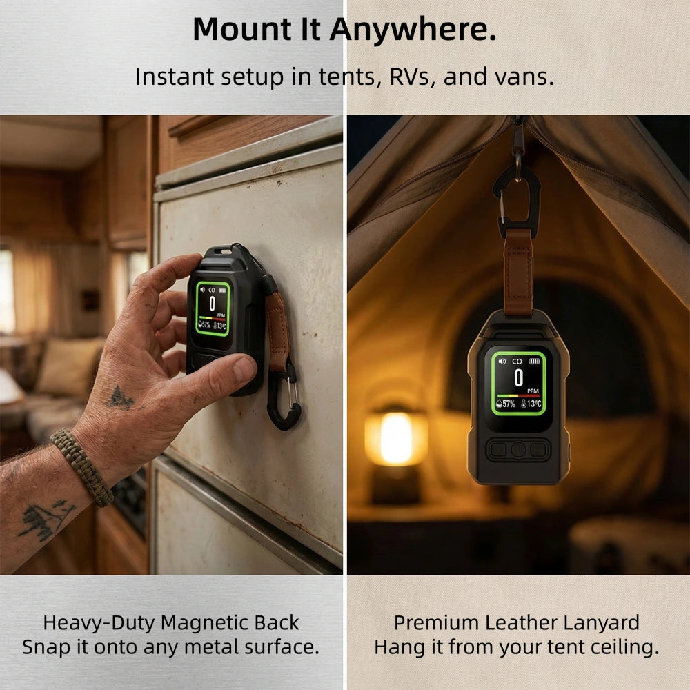 Heavy-Duty Magnetic BackSnap it onto any metal surface.
Premium Leather LanyardHang it from your tent ceiling.