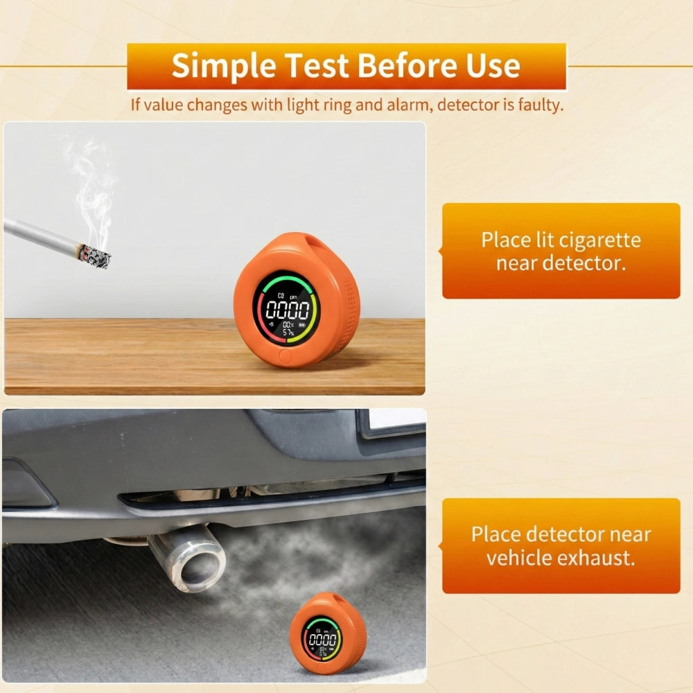 Place lit cigarettenear detector.
Place detector nearvehicle exhaust.
If value changes with light ring and alarm, detector is faulty.