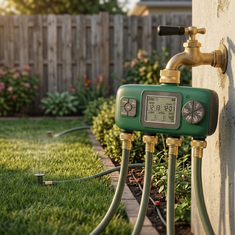 Maintaining a beautiful yard shouldn't mean spending hours dragging hoses or worrying about your water bill. The&nbsp;TekConver 4-Zone Automatic Water Timer puts total control of your outdoor watering right at your fingertips. Designed for homeowners who demand durability and precision, this controller allows you to easily manage up to four different watering areas from a single outdoor faucet.