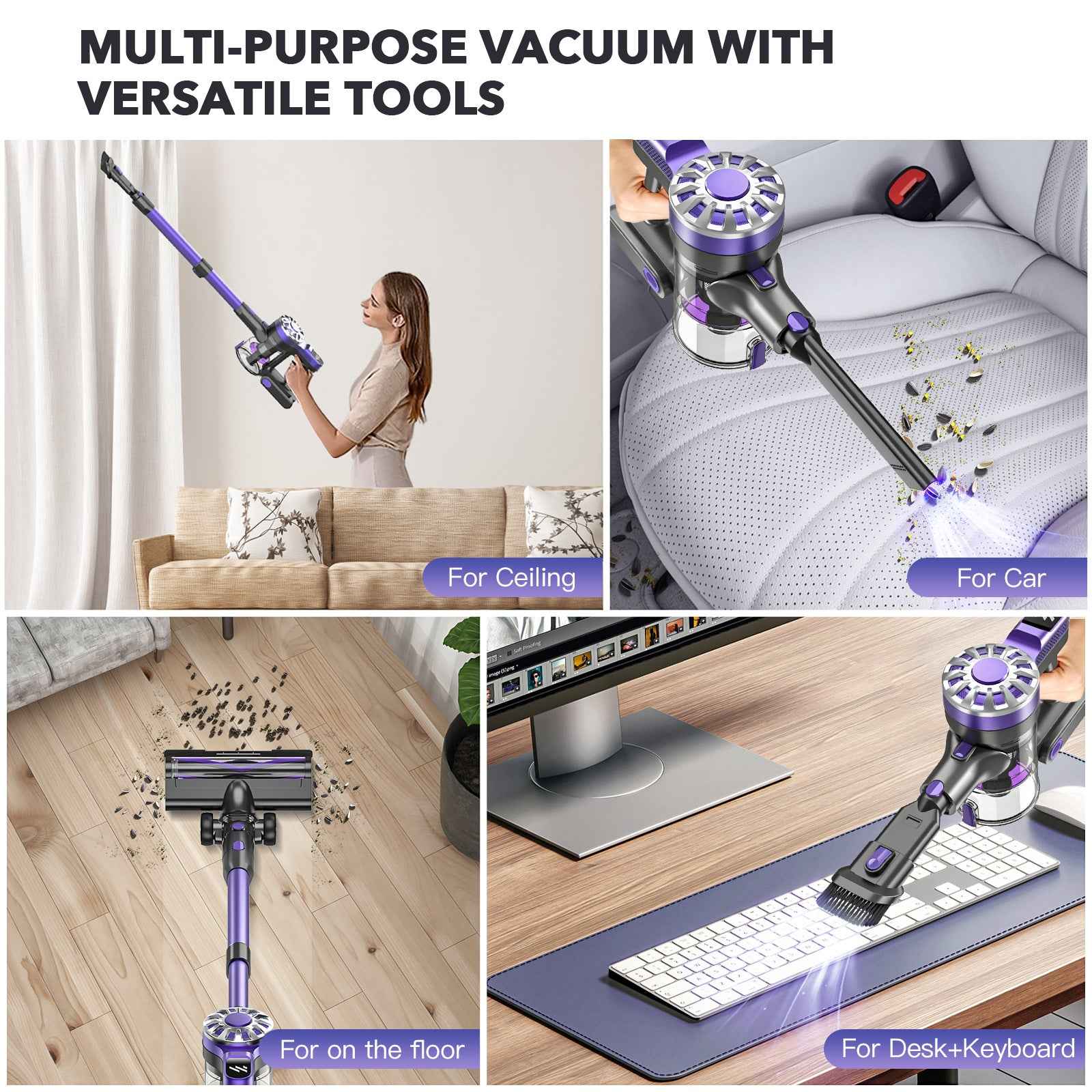 Wireless Vacuum Cleaner - Handheld with Green Light Dust Display