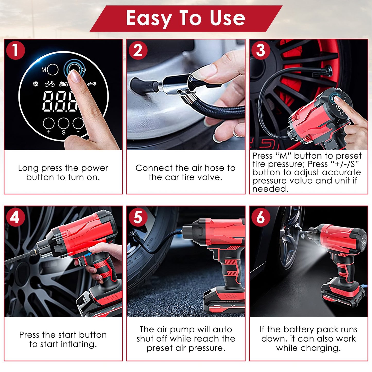 150PSI Cordless Car Tire Inflator with Digital Gauge & LED Light