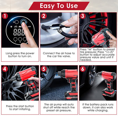150PSI Cordless Car Tire Inflator with Digital Gauge & LED Light