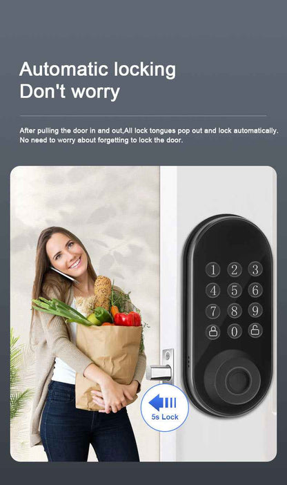 Smart Deadbolt Lock - Touch Screen Fingerprint Lock with WiFi Bluetooth