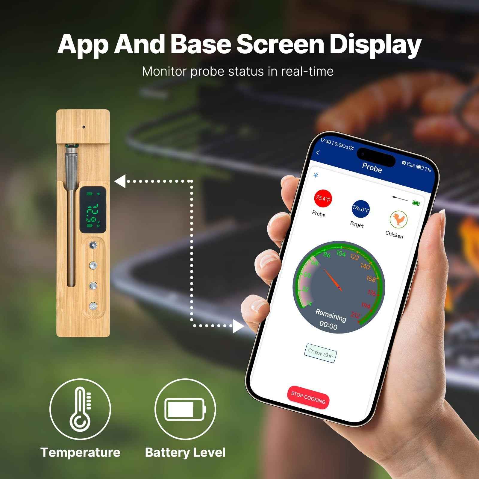 Bluetooth Meat Thermometer - Smart Probe with APP for BBQ & Cooking