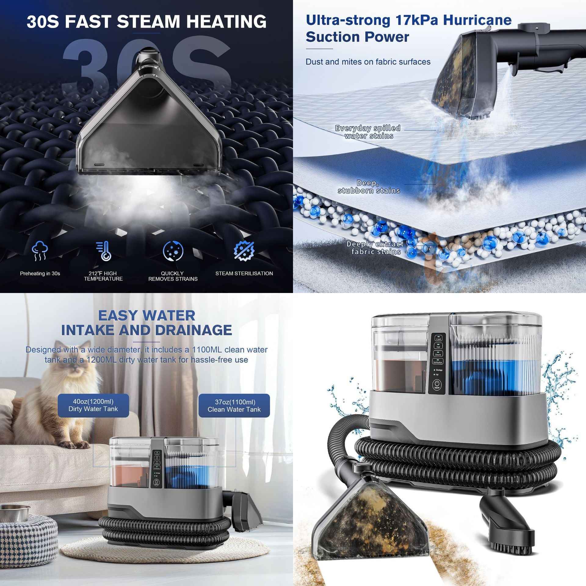 Steam Fabric Cleaner - High-Temperature Hot Water Extraction Vacuum