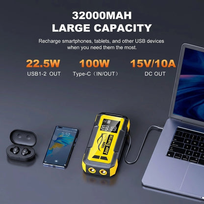 8000A Heavy-Duty Jump Starter - 100W Fast Charge & 32000mAh Portable Power