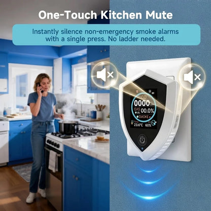5-in-1 Plug-in Smart Detector: Smoke, CO & Combustible Gas Alarm with Battery Backup & LCD Display