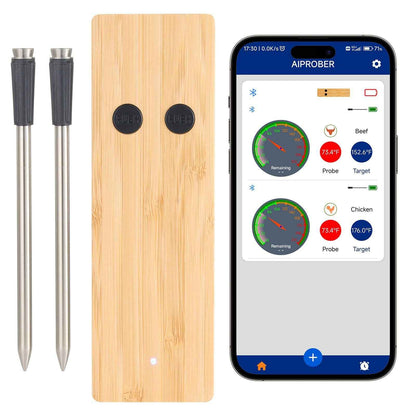Bluetooth Meat Thermometer - Smart Probe with Wooden Case & APP
