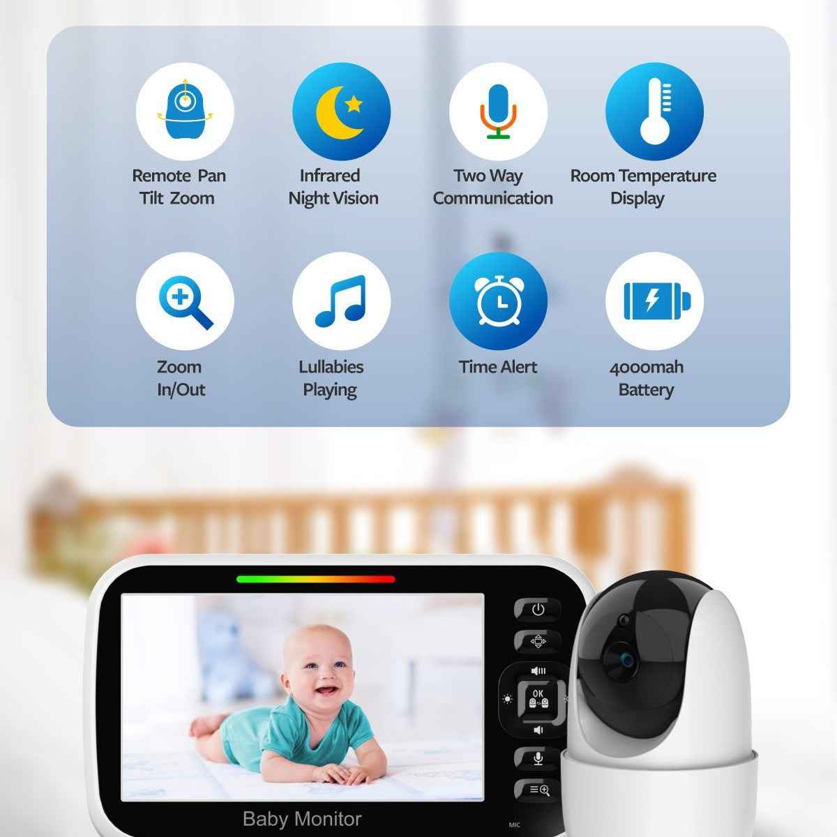 Exclusive for cross-border 51 Inch Wireless Baby Monitor Pan-Tilt Shaking Head Care Device Lullaby Sound Control Temperature Intercom