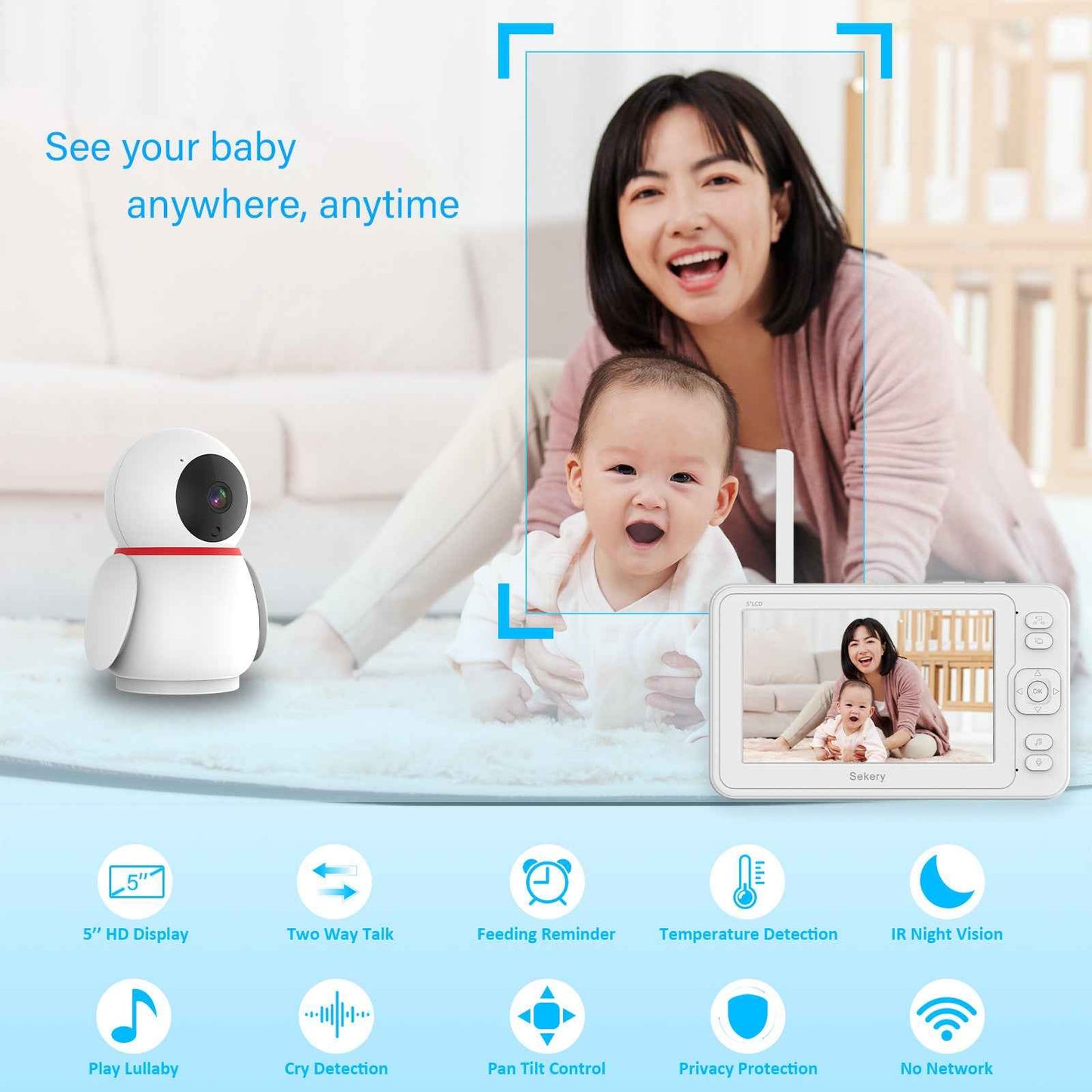 Source Factory5Baby Monitor Temperature and Humidity Detection Baby Monitor with Cry Detection, Popular Cross-Border Export Product