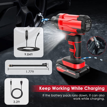 150PSI Cordless Car Tire Inflator with Digital Gauge & LED Light