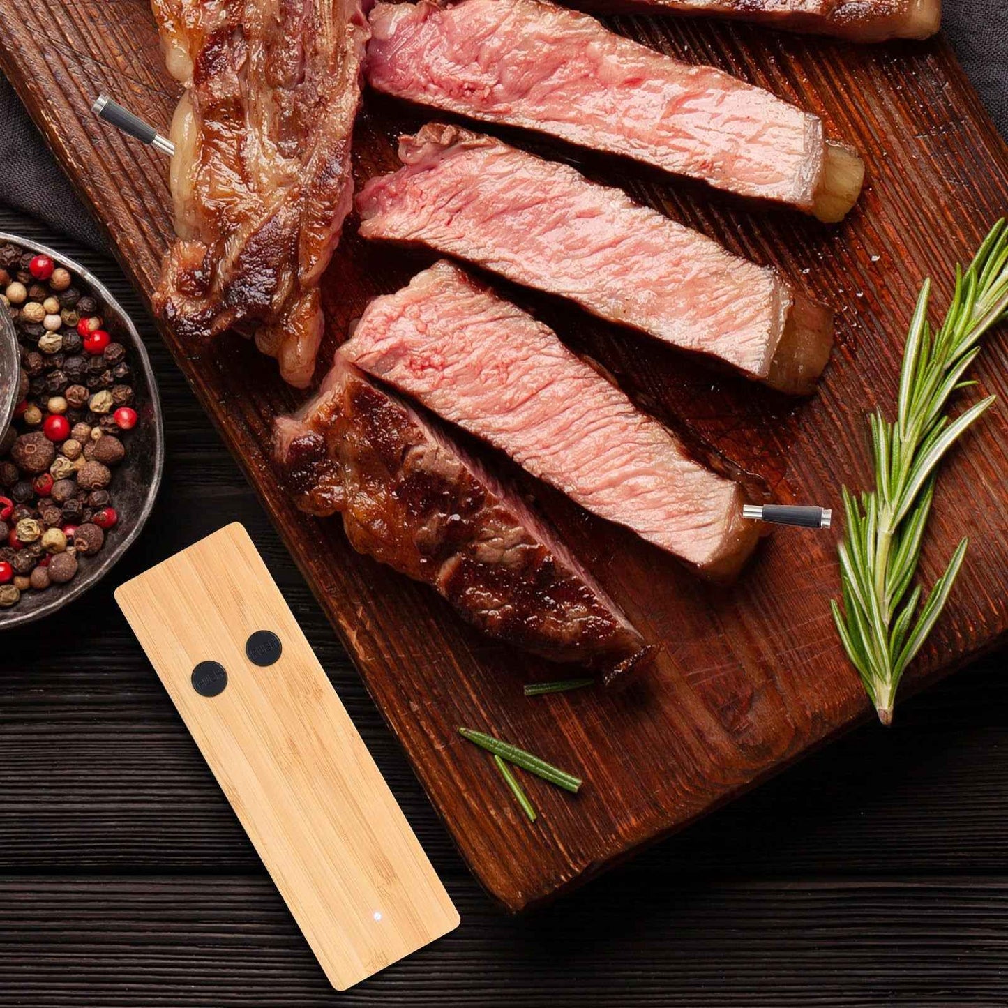 Bluetooth Meat Thermometer - Smart Probe with Wooden Case & APP