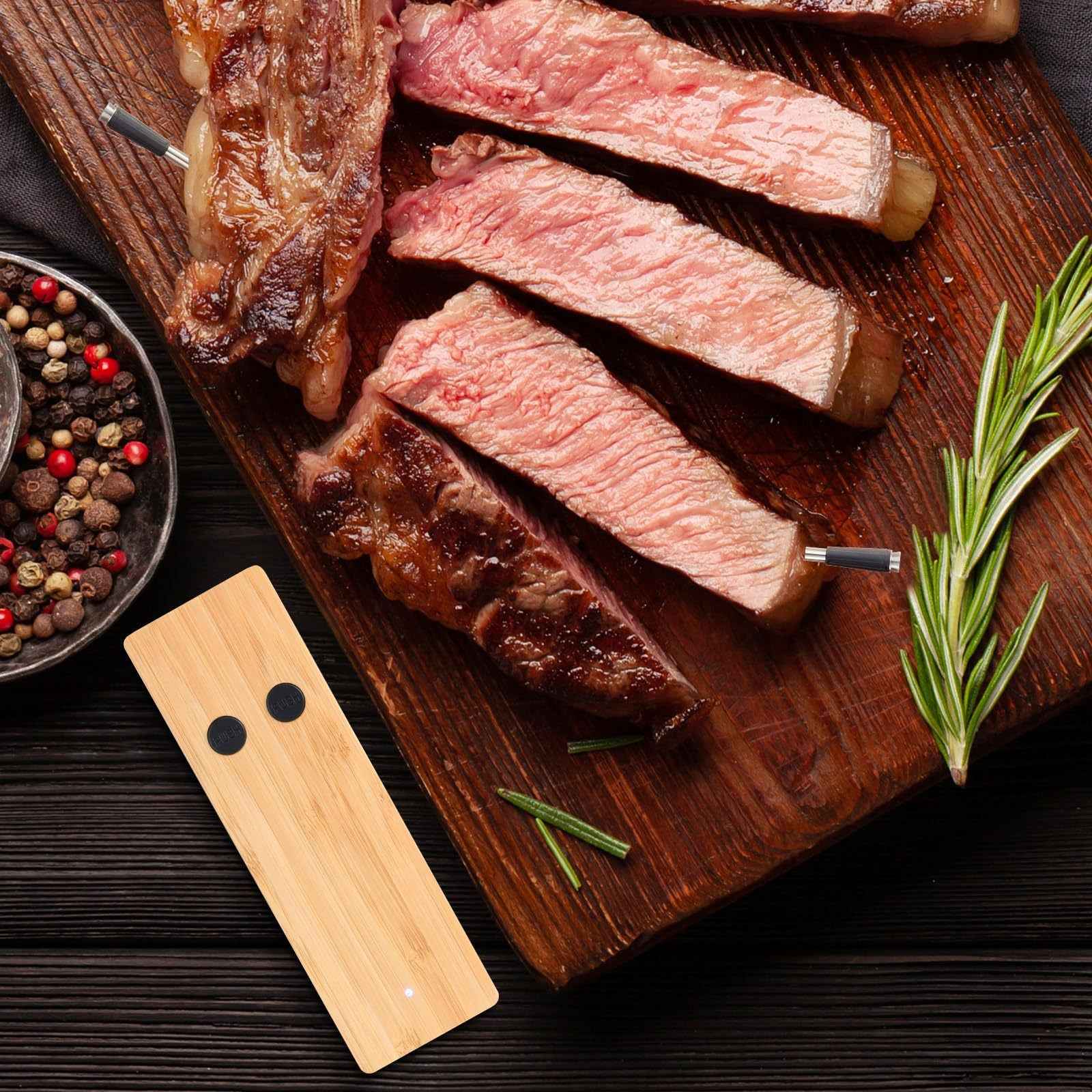 Bluetooth Meat Thermometer - Smart Probe with Wooden Case & APP